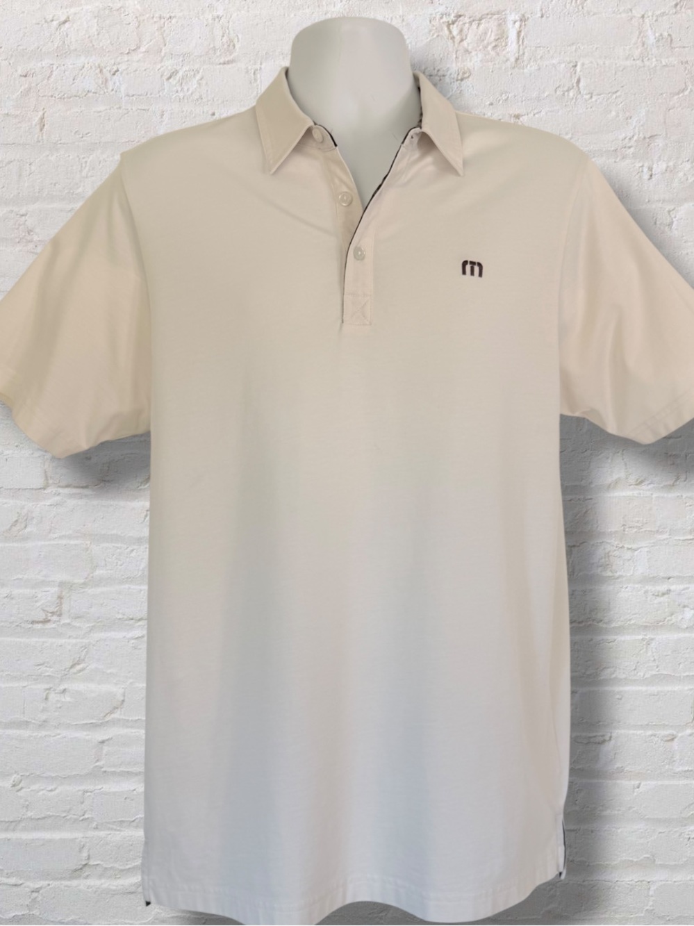 TravisMathew Polo Shirt Men’s L Ivory Cream Golf Performance Contrast Trim